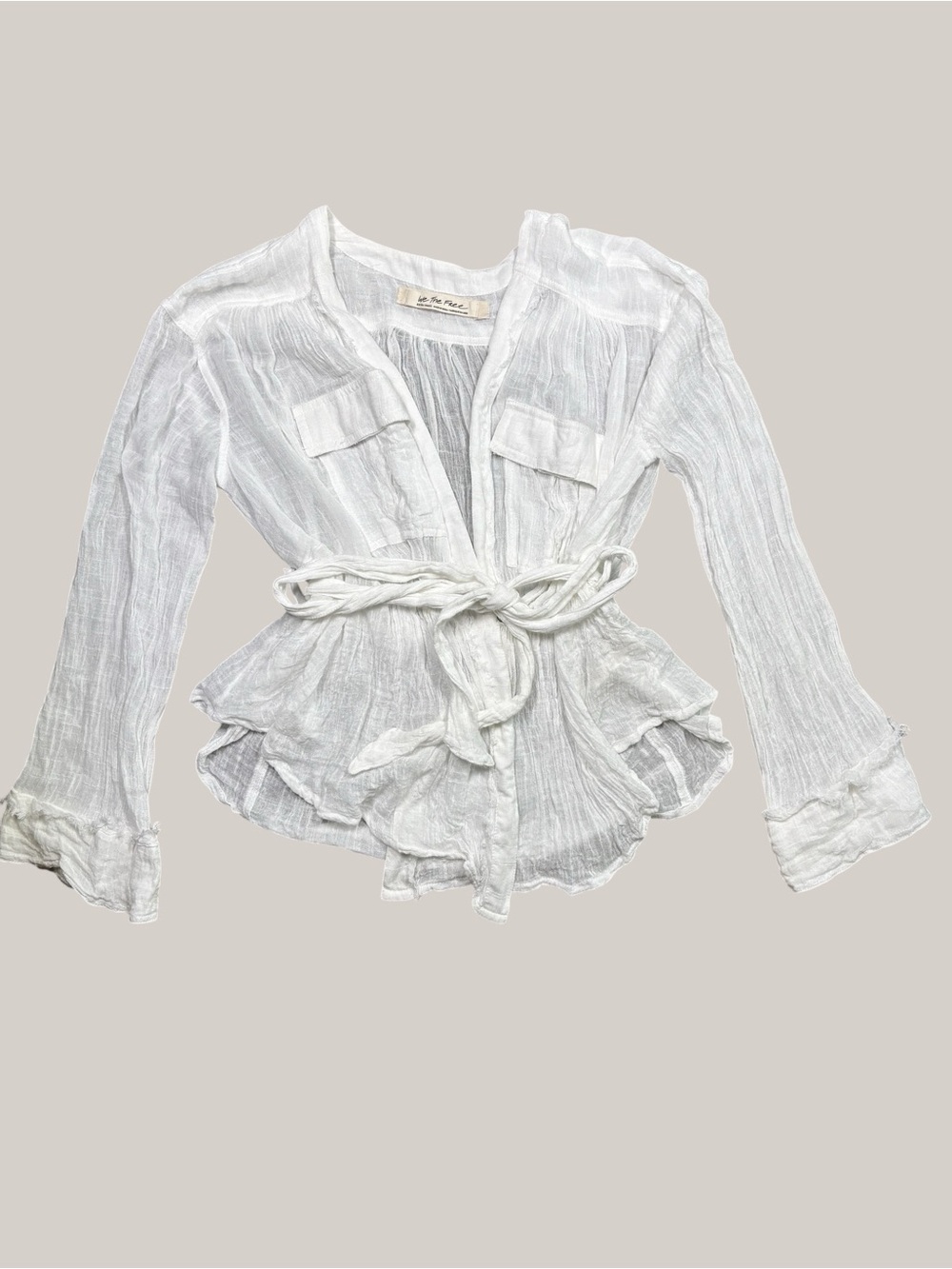 FREE PEOPLE - White Tie-Waist Layering Sheer Peasant Blouse - we the free